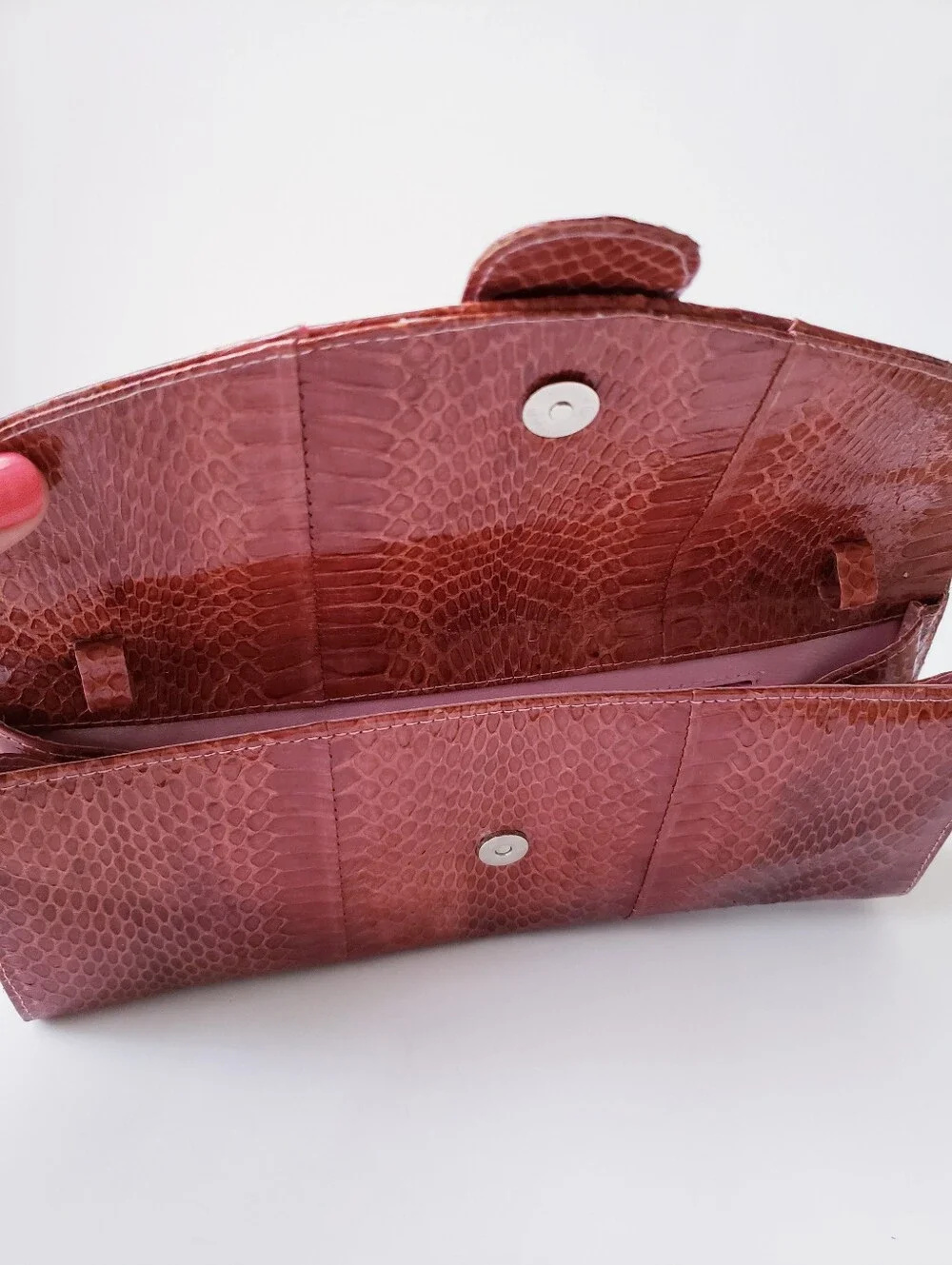 Vintage Brown Red Snakeprint Clutch Bag